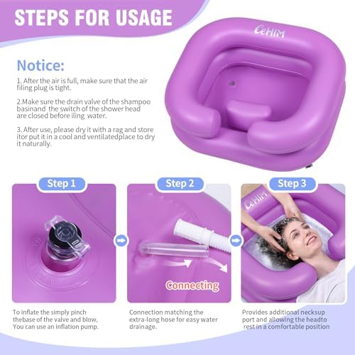 Inflatable Shampoo Basin - Portable Shampoo Bowl, Hair Washing Basin for Bedridden, Disabled,Injured, Hair Wash Tub for Dreadlocks and at Home Sink Washing (Purple)