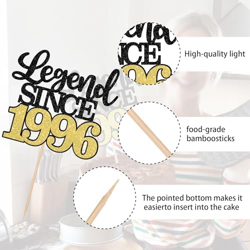 1 PCS Legend Since 1996 Cake Topper Black Gold Glitter Thirty Happy 30th Birthday Cake Pick Cheers to 30 Years Cake Decoration for 30th Birthday Wedding Anniversary Party Decorations Supplies