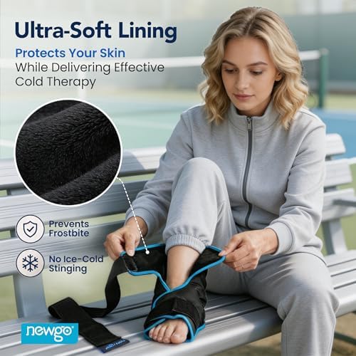 NEWGO Foot Ice Pack Wrap for Plantar Fasciitis Relief, 360° Full Coverage Reusable Gel Ice Boot for Heel & Ankle Pain, Cold Compression for Swelling, Achilles Tendonitis & Ankle Sprain- Black
