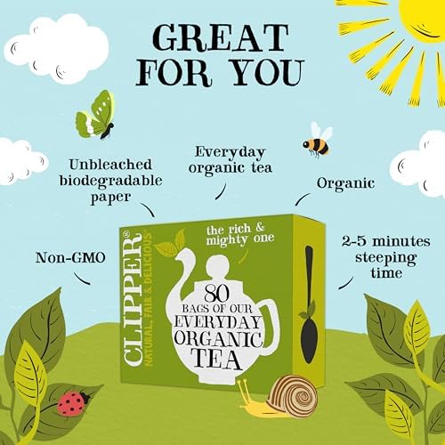 Clipper Tea, Organic Fairtrade Everyday, Organic, USDA Non-GMO, Fair Trade, Sustainable Caffeinated Tea, 1 Pack, 80 Unbleached Tea Bags