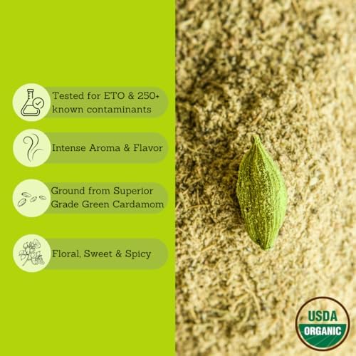 Tribal Trail Organic Cardamom Ground | 4.02 oz | USDA Organic & Non-GMO | Ethically Sourced from Kerala, India | Recyclable Kraft Bags | Best for Tea, Coffee & Baked Goods | Floral, Sweet & Spicy