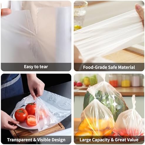 12" x 20" Clear Plastic Produce Bag on a Roll, Food Storage Bags for Vegetables, Bread, Fruits and Meat, Easy To Tear, Continuous Roll- 350 Bags/Roll - [4 Rolls]