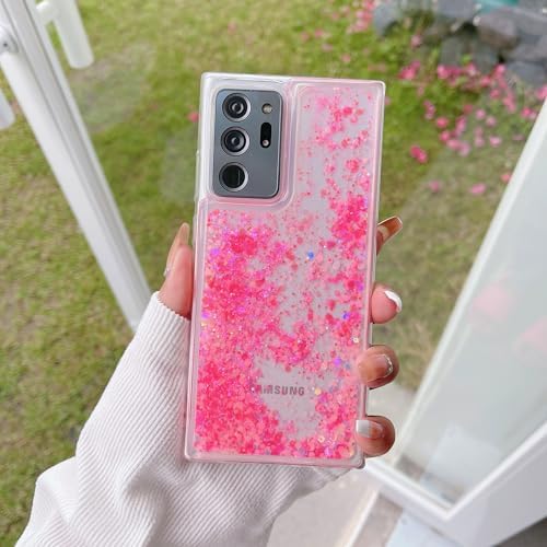 Compatible with Samsung Galaxy S24 Ultra Bling Case Glow in The Dark Sparkle Flowing Quicksand Light up Case Women Girls Girly Soft TPU Bumper Shockproof Translucent Phone Cover, Pink