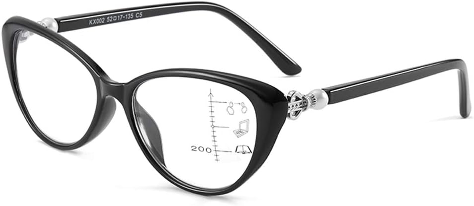 Ladies Cat Eye Reading Glasses, Blue Light Blocking Progressive Multifocal Reader Eyelasses, Black