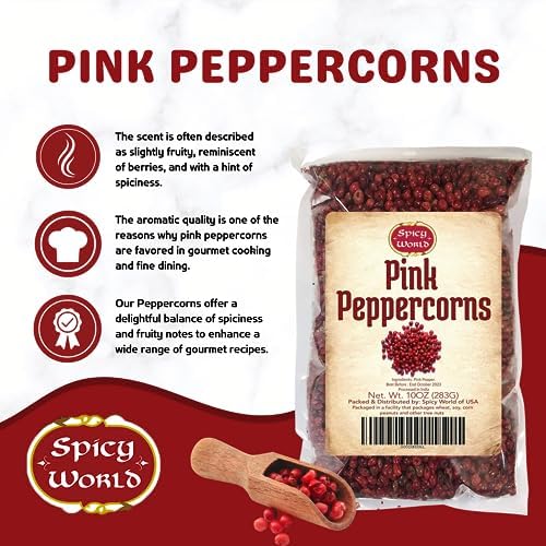 Spicy World Pink Peppercorns 10 oz - Exquisite Flavor, Premium Whole Pepper | Steam Sterilized | Non-GMO | Perfect for Gourmet Dishes and Seasoning