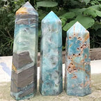 Natural Caribbean Calcite Crystal Hexagon Wand Single Point Sky Blue Healing Stone Tower for Decoration Crystal (Size : 900-1100g)