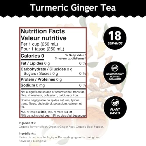 Buddha Teas Organic Turmeric Ginger Tea - OU Kosher, USDA Organic, CCOF Organic, 18 Bleach-Free Tea Bags
