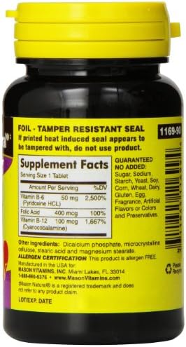 MASON NATURAL Heart Formula B6/B12/Folic Acid Tablets, Dietary Supplement Supports Cardiovascular Health, Red Blood Cell Formation, Metabolic Function, 90 Count (Pack of 3)