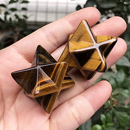 Fekuar Natural Tiger's Eye Stone Merkaba Star for Healing Reiki Spiritual Divine Therapy Energy, Pocket Stone Eight-Pointed Stars 1"(25mm)