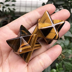Fekuar Natural Tiger's Eye Stone Merkaba Star for Healing Reiki Spiritual Divine Therapy Energy, Pocket Stone Eight-Pointed Stars 1"(25mm)