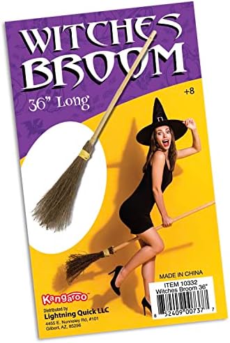Kangaroo 36" Bamboo Witch Broom Prop - Wizard Staff Witch Broomstick Magic Broom for Kids, Teens & Adults - Halloween Porch Decor Front Outdoor Fall Decoration - Witches Costume Accessory