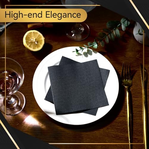 Vplus 500 Pack Black Cocktail Napkins, Elegant Beverage Napkins, 3-Ply Disposable Paper Napkins 4.9x4.9 inch, Perfect for Restaurant, Bar, Party, Wedding, Dessert