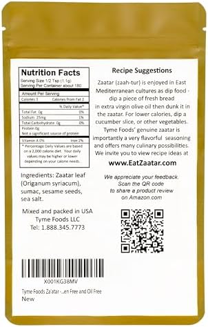 Zaatar by Tyme Foods – Zaatar Seasoning with Genuine Zaatar Spice Leaf - Fresh Za'atar Seasoning Blend Mixed in USA