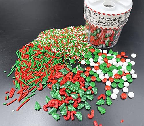 Christmas Sprinkles Pearl Sugar Green Red Candy 120g/ 4.2oz Baking 4-cell Edible Chirstmas Tree Crutch Cake Decorations Cupcake Toppers Cookie Decorating Ice Cream Toppings Celebrations Shaker Jar