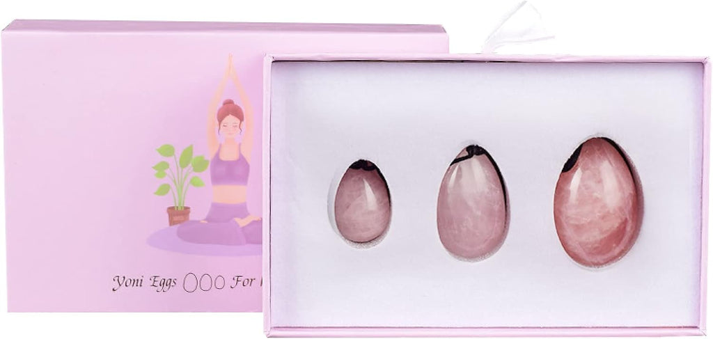 Natural Rose Quartz Yoni Egg Set Drilled Jade Eggs Women Kegel Exerciser Crystal Balls Massage Stone,Rose Quartz