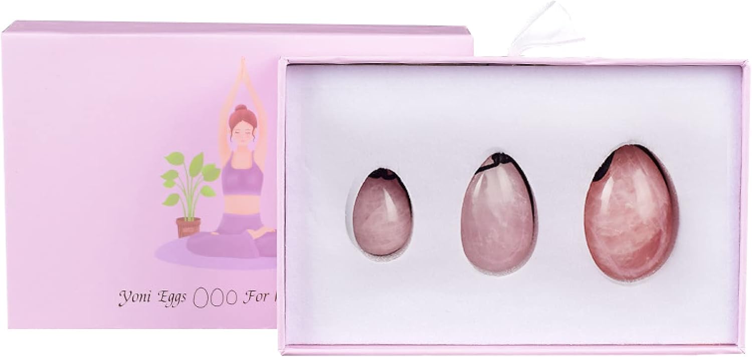 Natural Rose Quartz Yoni Egg Set Drilled Jade Eggs Women Kegel Exerciser Crystal Balls Massage Stone,Rose Quartz
