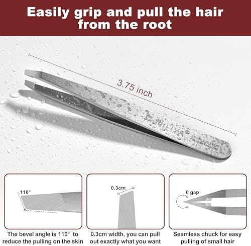Eyebrow Tweezers for Women Facial Hair, Precision Stainless Steel Slant Tweezers, Sharp Eyebrow Plucker for Remove Hair and Blackhead, With Travel Case