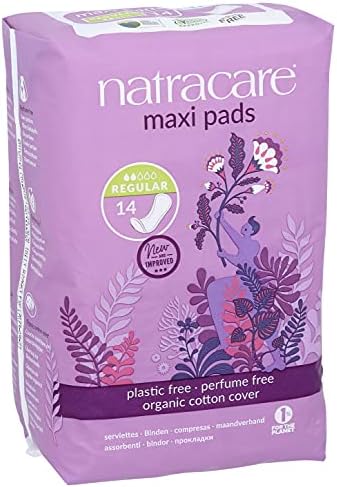 Natracare Natural Traditional Style Maxi Pads, Regular, Individually Wrapped, Without Wings in Plant-Based Bag (1 Pack, 14 Pads Total)