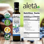 Aleta Farms Balsamic Vinegar, Greek Organic Blueberry Infused Aged Balsamic Vinegar, USDA Organic, Perfect for Salad Dressings, Pasta, Desserts & Cocktails, Glass Bottle, 8.45 fl oz (Blueberry)