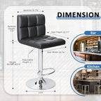Homall Bar Stools Modern PU Leather Adjustable Swivel Barstools, Armless Hydraulic Kitchen Counter Bar Stool Extra Height Square Island Barstool with Back Set of 2 (Leather, Black)