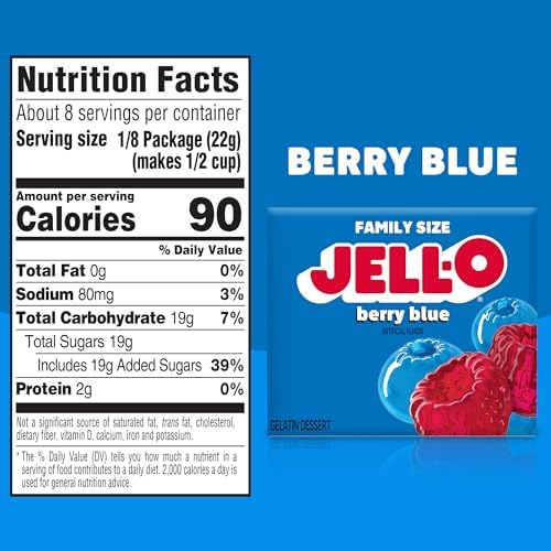 Jell-O Berry Blue Gelatin Dessert Mix, Family Size, 6 oz Box