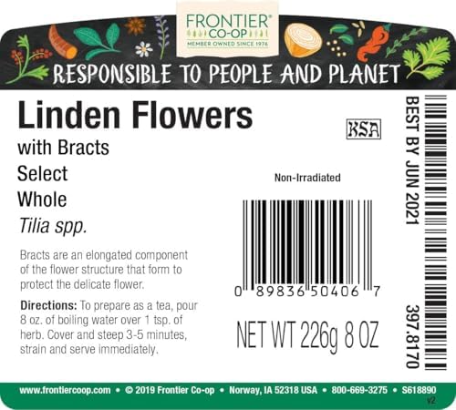 Frontier Co-op Dried Whole Linden Flowers With Bracts, 8 oz, Bulk Bag - For Herbal Tea, Blends, and DIY Lotions and Skincare