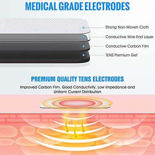 10-Pack Large TENS Electrode Pads - 3.5mm Snap Connectors - High Conductivity, Reusable Electrodes Pads for TENS Massager and Muscle Stimulation