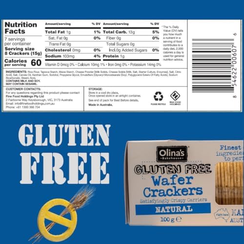 Olina's Bakehouse Wafer Crackers, Gluten Free Natural, 3-Pack