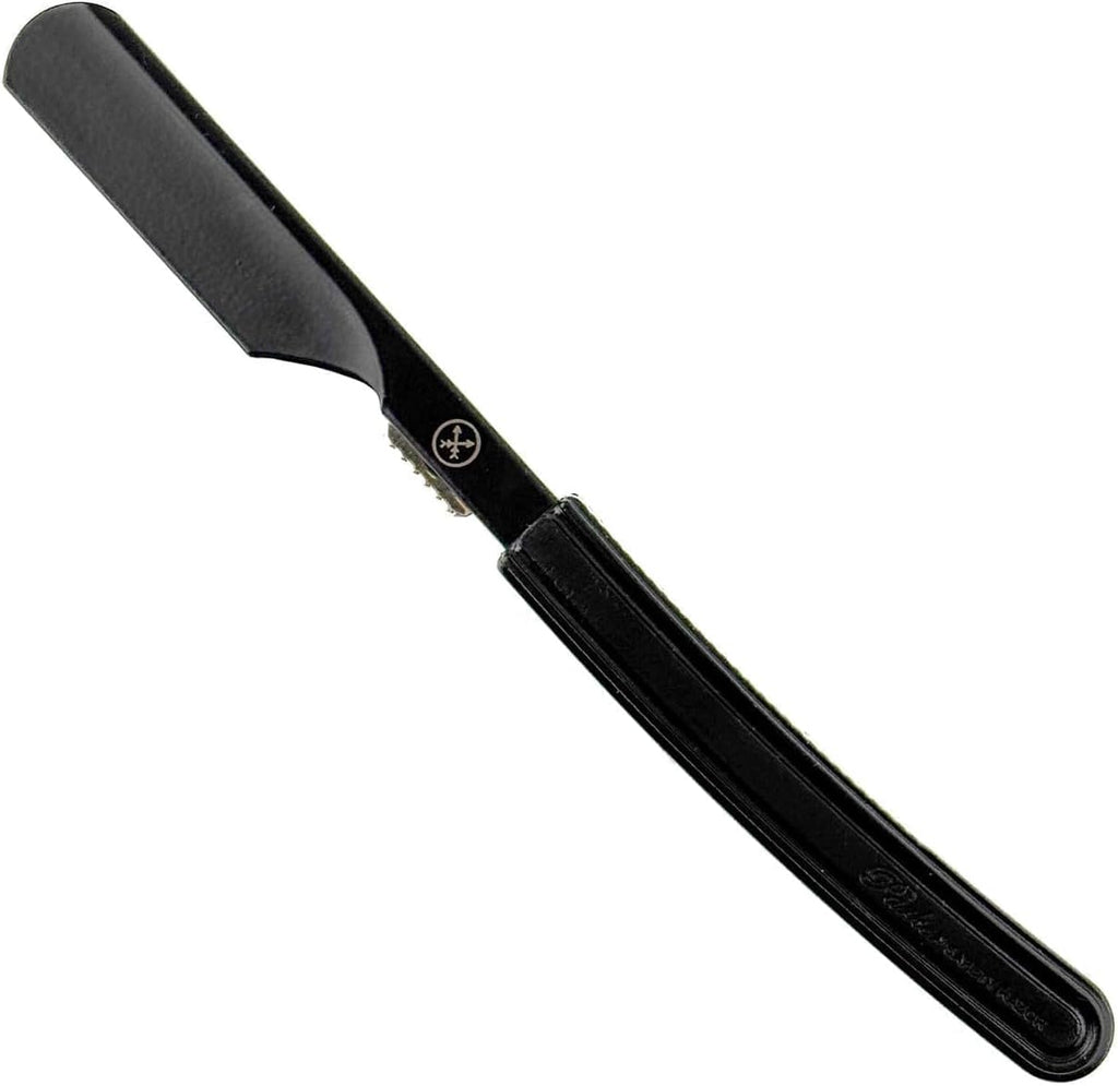 Parker Director Black Non-Folding Straight Barber Razor – Japanese-Style Razor with Stainless Steel Arm, Blade Protector Cap & Ergonomic Non-Slip Handle – Ideal for Professionals - 5 Blades Included