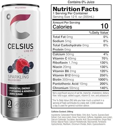 CELSIUS Sparkling Wild Berry, Sugar Free Energy Drink, 12 Fl Oz (Pack of 12)