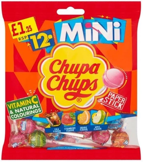 Chupa Chups 12 Mini Lollipops with Cola,Strawberry,Orange & Apple Flavoured, 72g