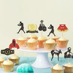 Ercadio 32 Pack Boxing Player Cupcake Toppers Black Red Glitter Boxing Gloves Cupcake Picks Boxer Gym Theme Baby Shower Birthday Party Cake Decorations Supplies