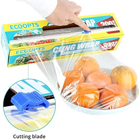 ECOOPTS Cling Wrap Plastic Food Wrap with Slide Cutter and BPA Free Plastic Wrap 12IN×1000FT