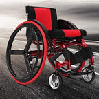 Lightweight Aluminum Alloy Wheelchair with Handbrakes and Quick Release Rear Wheels Shock Absorber Folding Trolley Disabled Elderly Driving