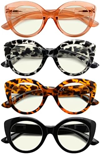 Eyekepper 4-Pack Fashion Reading Glasses Blue Light Blocking Oversized Computer Glasses Readers Women +1.75