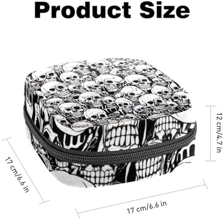 Sanitary Napkin Storage Bag,Period Bag,Vintage Black White Skull,Sanitary Bags for Feminine Products