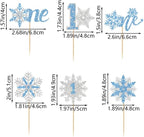 24Pcs Snowflake One Cupcake Toppers Blue Glitter Winter Snowflake 1st Birthday Cupcake Picks First Birthday Snowflake Cake Decorations for Winter Wonderland Baby Shower 1st Birthday Party Supplies