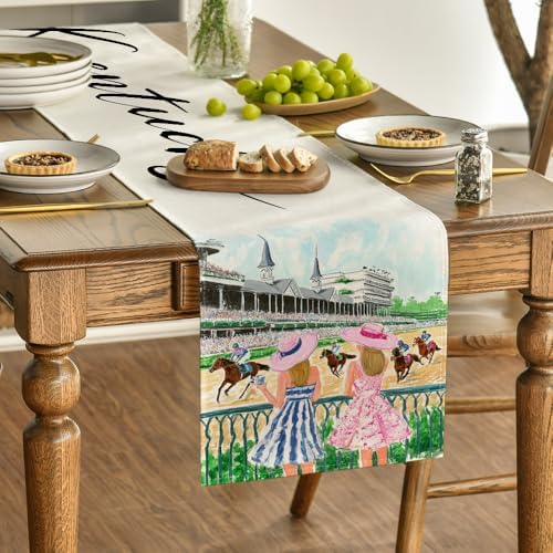 Artoid Mode Horse Racing Churchill Downs Kentucky Table Runner, Festival Sports Holiday Kitchen Dining Table Decoration for Home Party Decor 13x72 Inch