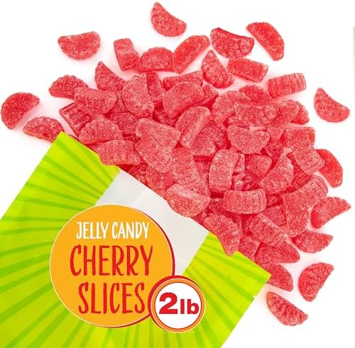 Cherry Slices Jelly Candy | 2 Pound Bag | Soft Sugar Dusted Fruit Slices with Classic Cherry Flavor | Fruit Jellies for Holiday Candy Buffets, Decoration, and Party Favors