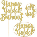 Rsstarxi 1 Pack Happy Golden Birthday Cake Topper Glitter Golden Birthday Party Cake Decoration 14th 16th 18th 30th 50th 60th Birthday Cake Picks for Kids Adults Birthday Party Decorations
