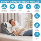 3PCS Bed Wedge Pillow for Headboard, Adjustable Wedge Pillow for Sleep Apnea, 23” Wide Triangle Pillow Wedge Set for After Surgery, Acid Reflux Relief, Snoring, Neck&Back Support, White/Grey