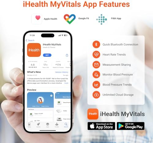 iHealth Push Wrist Blood Pressure Monitor, Bluetooth Smart BP Machine with App, Clinically Validated, Large Digital Display & Travel Case, High Accuracy for Home Use, Cuff Fits 5.5"-7.75"