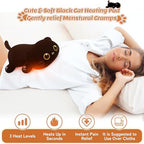 Electric Heating Pad for Period Cramps, Cuddly Soft 14" Black Cat Plush with a Hot Soft Belly USB Powered, Menstrual Heating Pad Neck Shoulder Pain Relief, Christmas Birthday Gift for Daughter Wife