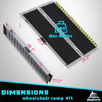 WHALEMOTOR Portable Wheelchair Ramp 4FT, Anti-Slip Aluminum Folding Portable Ramp, Wheelchair Ramps for Home, Weight Capacity Up to 800 LBS, with Transition Plates Above and Below, Loading Dock Plates