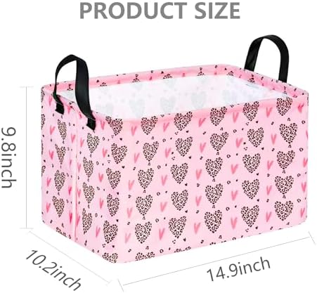 Valentines Basket Rec Heart Print Box Hamper Storage Basket Collapsible Organizer Bin Gift Shelf Baskets for Home and Kitchen Storage
