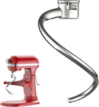 Stainless Steel Spiral Dough Hook for Kitchenaid 5Plus & 6QT Bowl-Lift Stand Mixers, Dough Hook for Kitchenaid Stand Mixer Dishwasher Safe, Efficient Kneading for Bread, Pizza, Pasta, Cookies