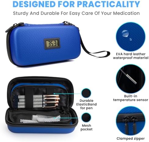 24h Insulin Cooler Travel Case - TSA Approved Medication Diabetic Cooler for Travel with Thermometer Temperature Display Refrigerated Medicine Organizer Bag with 2 Ice Pack