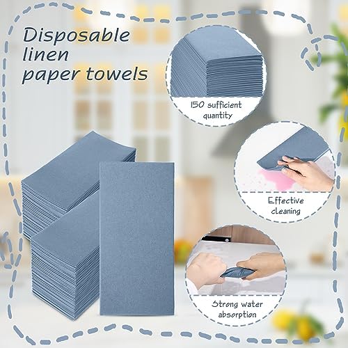 Jeyiour 150 Pcs Dusty Blue Dinner Napkins Boho Disposable Guest Towels 16 x 16 Inch Paper Hand Towels for Bathroom Decorative Wedding Napkins for Bridal Baby Shower Kitchen Party Event
