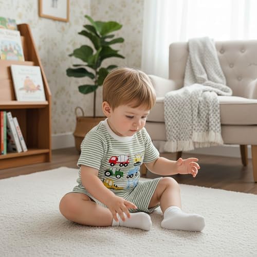 Toddler Baby Boy Summer Clothes Waffle Truck Embroidery Short Sleeve Tops T-Shirt and Shorts Sets Cute 2Pcs Outfits