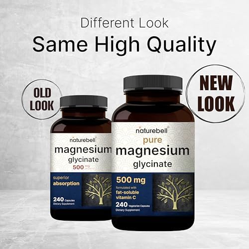Naturebell Pure Magnesium Glycinate 500mg, 240 Veggie Capsules | 100% Chelated & Purified – 3rd Party Tested, Vegan Friendly, Non-GMO, Fiiler Free